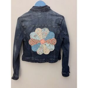 Kids New Look Blue Jacket, Size L, Floral Quilted Dresden Plate sewn on to back